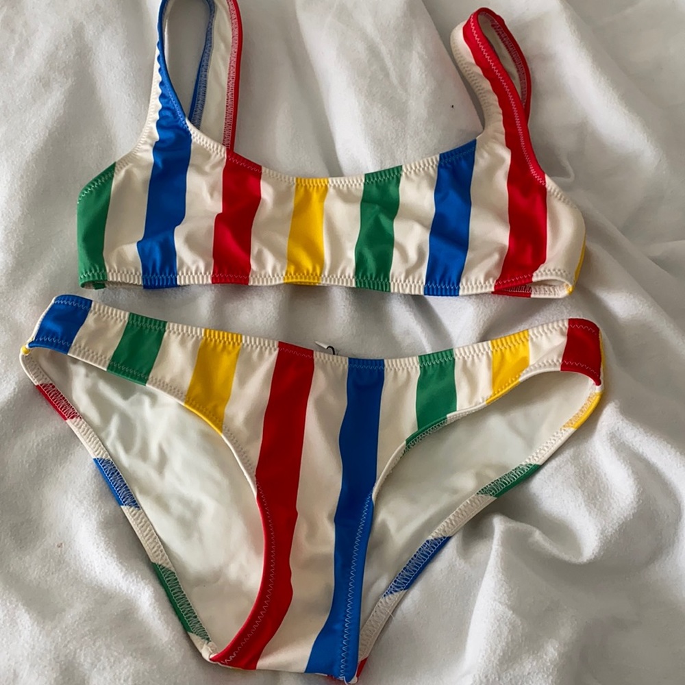 Solid abs striped rainbow bikini